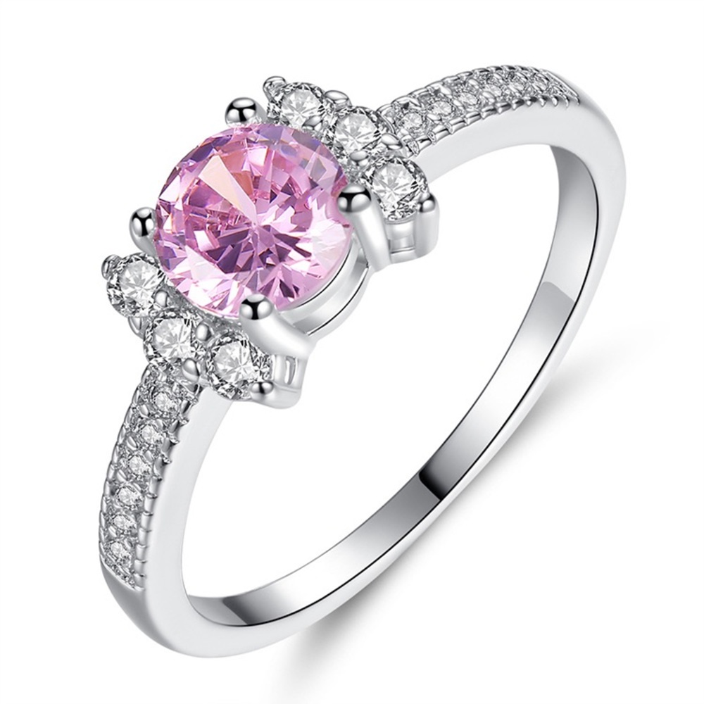 Pink Crystal Cubic Zirconia White Gold Plated Ring